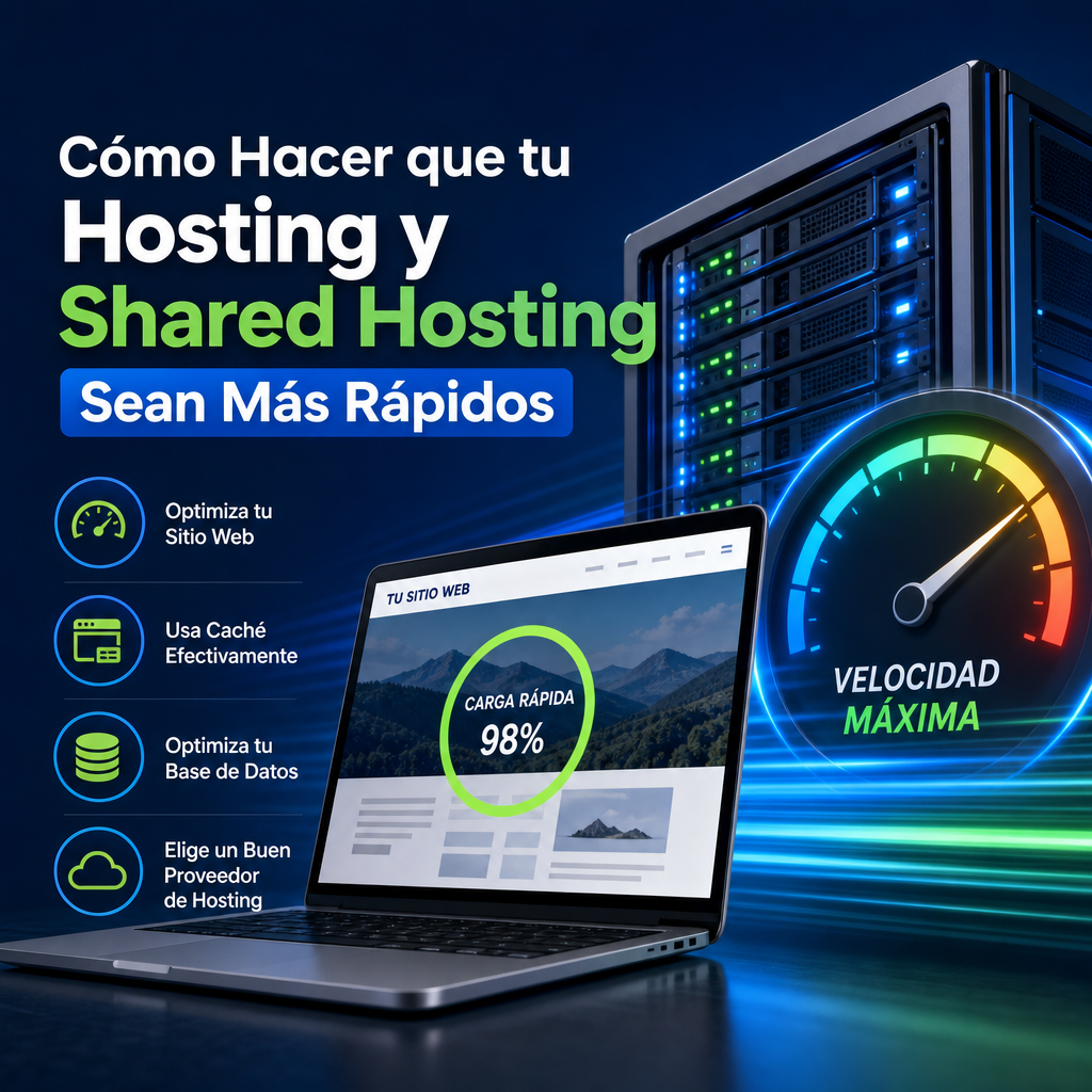 Infografía sobre cómo acelerar hosting y shared hosting con caché, base de datos y optimización web