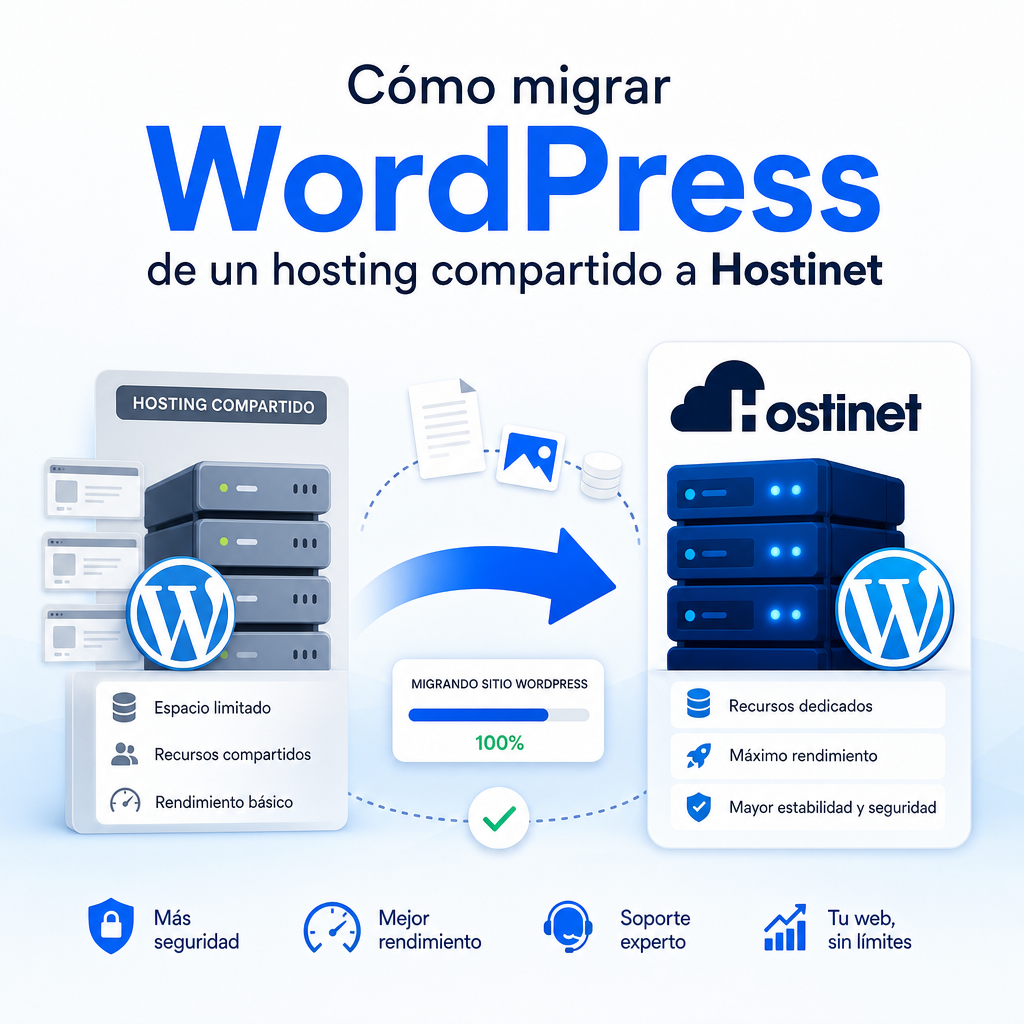 Guía para migrar WordPress de un hosting compartido a Hostinet con mejor rendimiento y seguridad