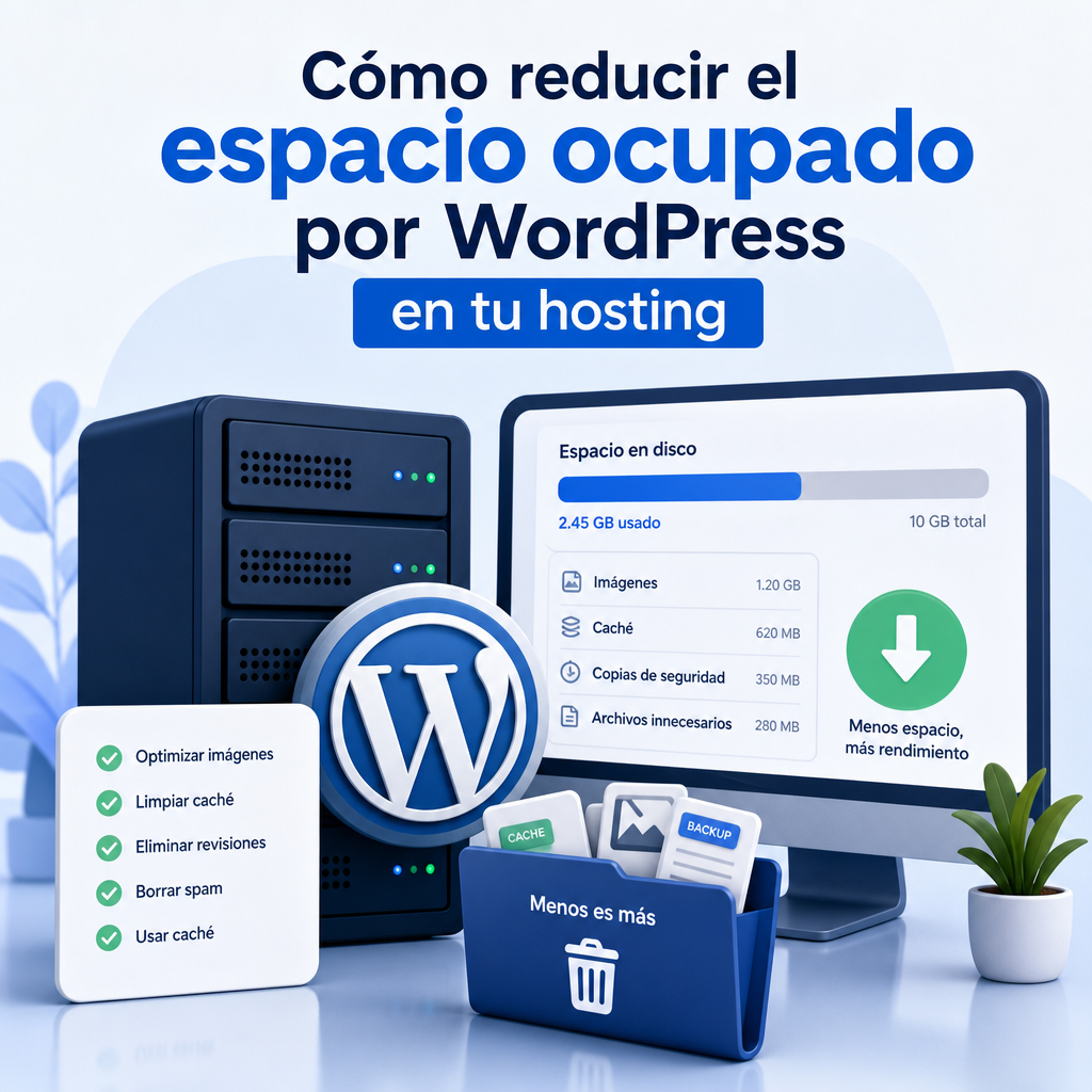 Guía para reducir el espacio ocupado por WordPress en hosting: optimizar imágenes, limpiar caché y borrar archivos innecesari