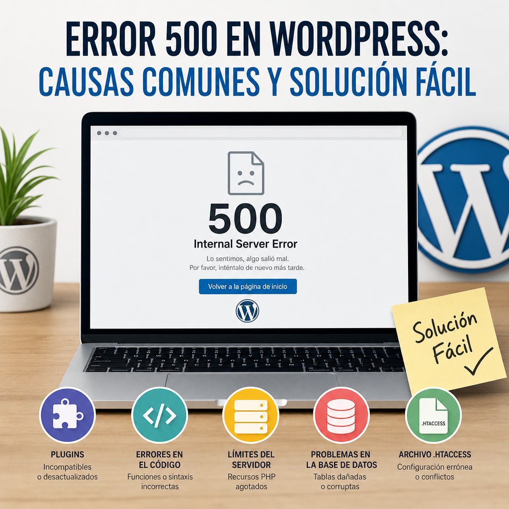 Guía para solucionar el error 500 en WordPress y conocer sus causas comunes.