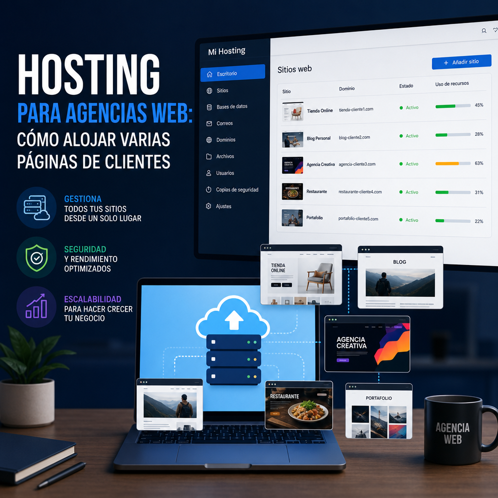 Dashboard de hosting para agencias web con gestión y optimización de varios sitios de clientes